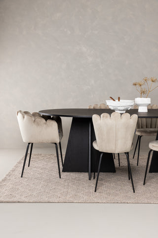 Venture Home Bootcut Ovalt matbord - Svart / Svart Fanéer +Limhamn Light Chair - Svart / Beige sammet _4