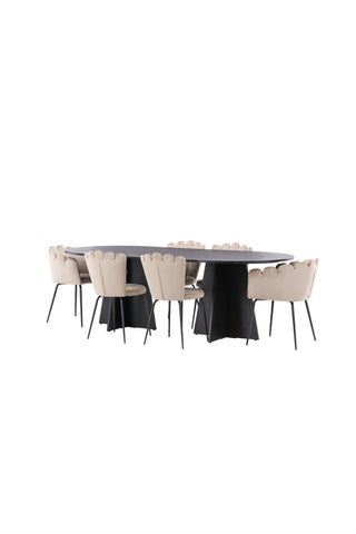 Venture Home Bootcut Ovalt matbord - Svart / Svart Fanéer +Limhamn Light Chair - Svart / Beige sammet _4