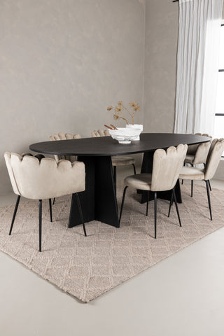 Venture Home Bootcut Ovalt matbord - Svart / Svart Fanéer +Limhamn Light Chair - Svart / Beige sammet _4