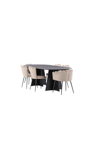 Venture Home Bootcut Ovalt matbord - Svart / Svart Fanéer +Limhamn Light Chair - Svart / Beige sammet _4