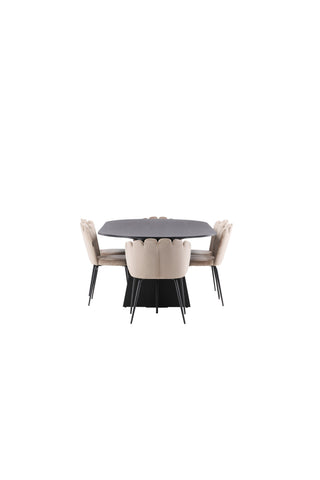 Venture Home Bootcut Ovalt matbord - Svart / Svart Fanéer +Limhamn Light Chair - Svart / Beige sammet _4