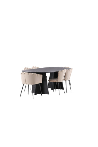 Venture Home Bootcut Ovalt matbord - Svart / Svart Fanéer +Limhamn Light Chair - Svart / Beige sammet _4