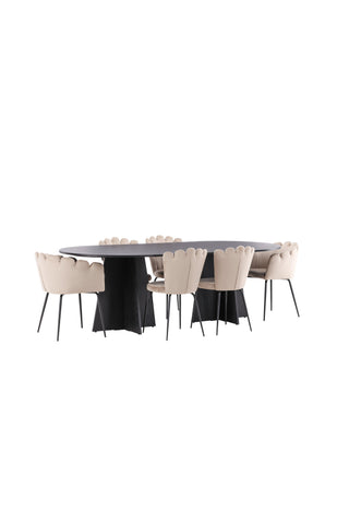 Venture Home Bootcut Ovalt matbord - Svart / Svart Fanéer +Limhamn Light Chair - Svart / Beige sammet _4