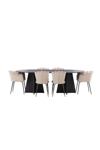 Venture Home Bootcut Ovalt matbord - Svart / Svart Fanéer +Limhamn Light Chair - Svart / Beige sammet _4