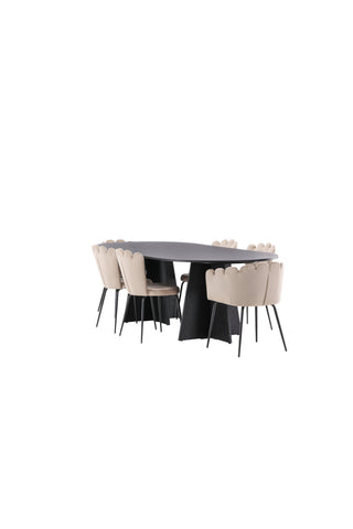 Venture Home Bootcut Ovalt matbord - Svart / Svart Fanéer +Limhamn Light Chair - Svart / Beige sammet _4