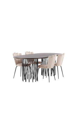 Venture Home Ovalt matbord i sten - Svart / Moccafaner +Limhamn Ljusstol - Svart / Beige sammet _4