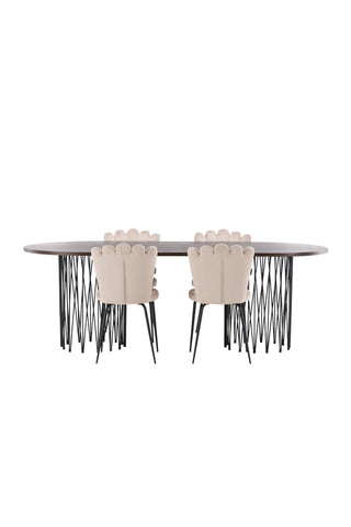 Venture Home Ovalt matbord i sten - Svart / Moccafaner +Limhamn Ljusstol - Svart / Beige sammet _4