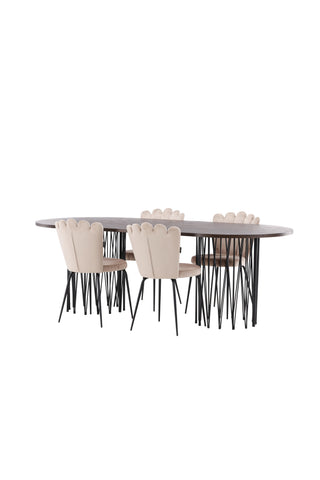 Venture Home Ovalt matbord i sten - Svart / Moccafaner +Limhamn Ljusstol - Svart / Beige sammet _4