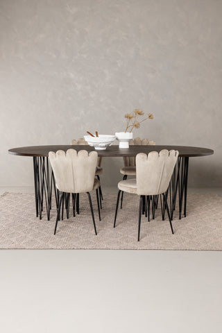 Venture Home Ovalt matbord i sten - Svart / Moccafaner +Limhamn Ljusstol - Svart / Beige sammet _4