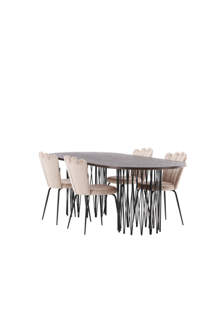 Venture Home Ovalt matbord i sten - Svart / Moccafaner +Limhamn Ljusstol - Svart / Beige sammet _4