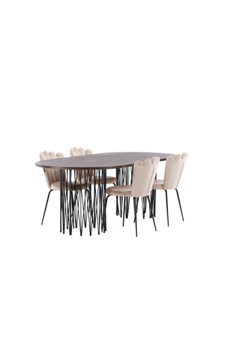 Venture Home Ovalt matbord i sten - Svart / Moccafaner +Limhamn Ljusstol - Svart / Beige sammet _4