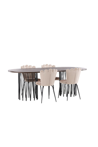 Venture Home Ovalt matbord i sten - Svart / Moccafaner +Limhamn Ljusstol - Svart / Beige sammet _4