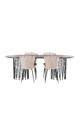 Venture Home Ovalt matbord i sten - Svart / Moccafaner +Limhamn Ljusstol - Svart / Beige sammet _4