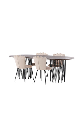 Venture Home Ovalt matbord i sten - Svart / Moccafaner +Limhamn Ljusstol - Svart / Beige sammet _4