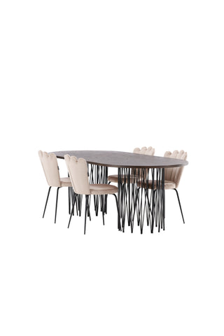 Venture Home Ovalt matbord i sten - Svart / Moccafaner +Limhamn Ljusstol - Svart / Beige sammet _4