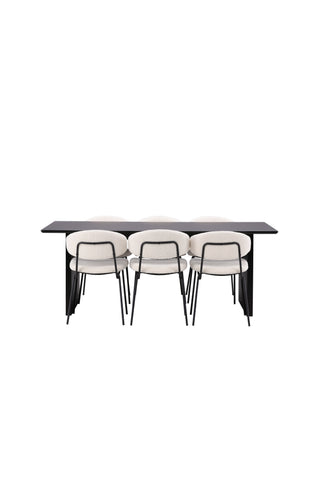 Venture Home Vail Matbord - Svart / Rökt Svart MDF +Chico Matsalsstol - Svart / Vit Boucle _6