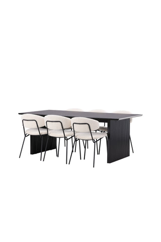 Venture Home Vail Matbord - Svart / Rökt Svart MDF +Chico Matsalsstol - Svart / Vit Boucle _6
