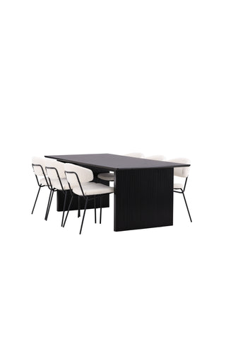 Venture Home Vail Matbord - Svart / Rökt Svart MDF +Chico Matsalsstol - Svart / Vit Boucle _6