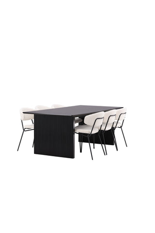 Venture Home Vail Matbord - Svart / Rökt Svart MDF +Chico Matsalsstol - Svart / Vit Boucle _6
