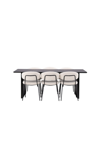 Venture Home Vail Matbord - Svart / Rökt Svart MDF +Chico Matsalsstol - Svart / Vit Boucle _6