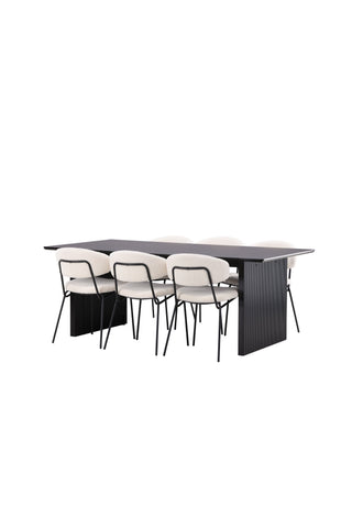 Venture Home Vail Matbord - Svart / Rökt Svart MDF +Chico Matsalsstol - Svart / Vit Boucle _6