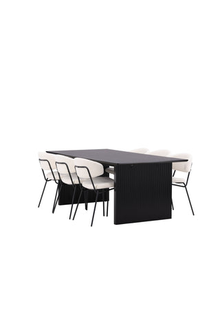 Venture Home Vail Matbord - Svart / Rökt Svart MDF +Chico Matsalsstol - Svart / Vit Boucle _6
