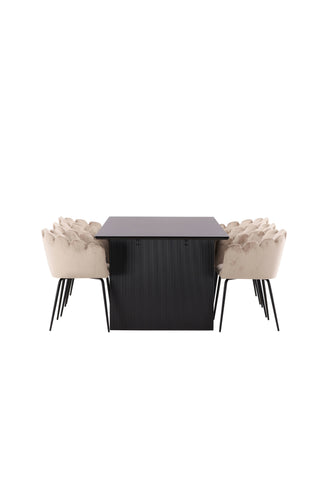 Venture Home Vail Matbord - Svart / Rökt Svart MDF +Limhamn Lätt Stol - Svart / Beige Sammet _6