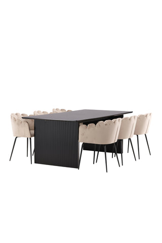Venture Home Vail Matbord - Svart / Rökt Svart MDF +Limhamn Stol - Svart / Beige Sammet _6