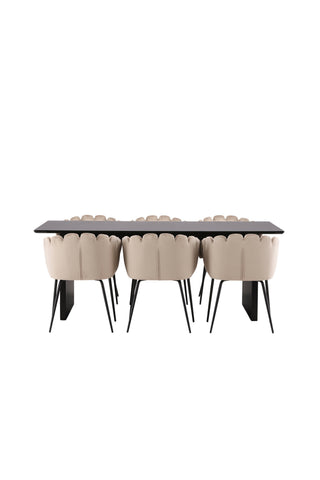 Venture Home Vail Matbord - Svart / Rökt Svart MDF +Limhamn Stol - Svart / Beige Sammet _6