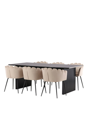 Venture Home Vail Matbord - Svart / Rökt Svart MDF +Limhamn Stol - Svart / Beige Sammet _6