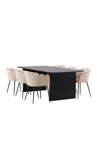Venture Home Vail Matbord - Svart / Rökt Svart MDF +Limhamn Stol - Svart / Beige Sammet _6