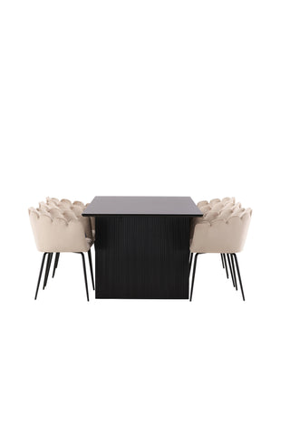 Venture Home Vail Matbord - Svart / Rökt Svart MDF +Limhamn Stol - Svart / Beige Sammet _6