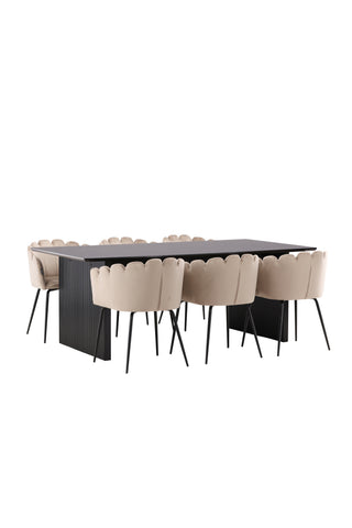 Venture Home Vail Matbord - Svart / Rökt Svart MDF +Limhamn Stol - Svart / Beige Sammet _6