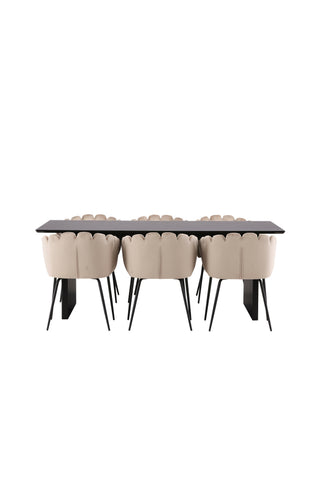Venture Home Vail Matbord - Svart / Rökt Svart MDF +Limhamn Stol - Svart / Beige Sammet _6