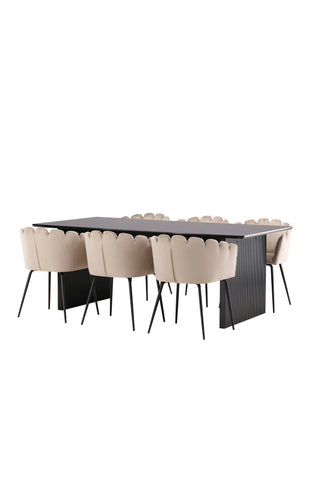 Venture Home Vail Matbord - Svart / Rökt Svart MDF +Limhamn Stol - Svart / Beige Sammet _6