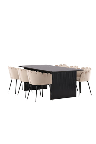 Venture Home Vail Matbord - Svart / Rökt Svart MDF +Limhamn Stol - Svart / Beige Sammet _6
