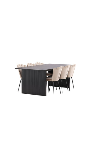 Venture Home Vail Matbord - Svart / Rökt Svart MDF +Limhamn Lätt Stol - Svart / Beige Sammet _6