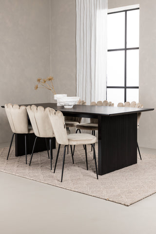 Venture Home Vail Matbord - Svart / Rökt Svart MDF +Limhamn Lätt Stol - Svart / Beige Sammet _6