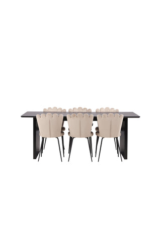 Venture Home Vail Matbord - Svart / Rökt Svart MDF +Limhamn Lätt Stol - Svart / Beige Sammet _6