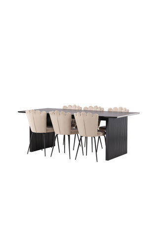 Venture Home Vail Matbord - Svart / Rökt Svart MDF +Limhamn Lätt Stol - Svart / Beige Sammet _6
