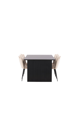 Venture Home Vail Matbord - Svart / Rökt Svart MDF +Limhamn Lätt Stol - Svart / Beige Sammet _6