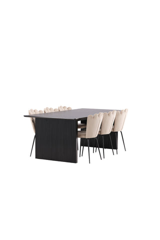 Venture Home Vail Matbord - Svart / Rökt Svart MDF +Limhamn Lätt Stol - Svart / Beige Sammet _6