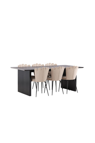 Venture Home Vail Matbord - Svart / Rökt Svart MDF +Limhamn Lätt Stol - Svart / Beige Sammet _6