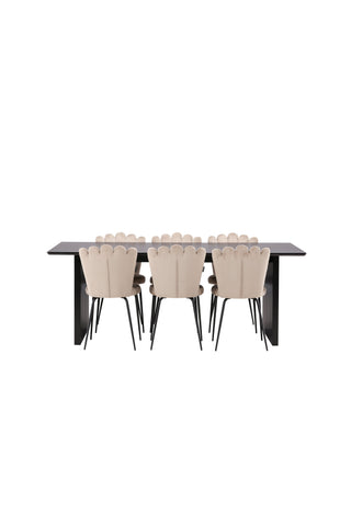 Venture Home Vail Matbord - Svart / Rökt Svart MDF +Limhamn Lätt Stol - Svart / Beige Sammet _6