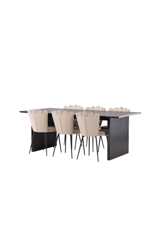 Venture Home Vail Matbord - Svart / Rökt Svart MDF +Limhamn Lätt Stol - Svart / Beige Sammet _6