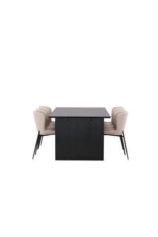 Venture Home Vail Matbord - Svart / Rökt Svart MDF + Montros Matstol - Naturligt / Naturgummiträ _6