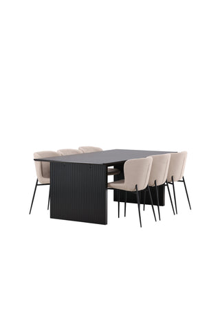 Venture Home Vail Matbord - Svart / Rökt Svart MDF + Modesto Matstol - Grå / Rökt Svart Boucle _6