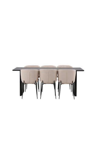 Venture Home Vail Matbord - Svart / Rökt Svart MDF + Modesto Matstol - Grå / Rökt Svart Boucle _6