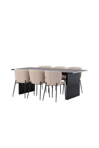 Venture Home Vail Matbord - Svart / Rökt Svart MDF + Modesto Matstol - Grå / Rökt Svart Boucle _6