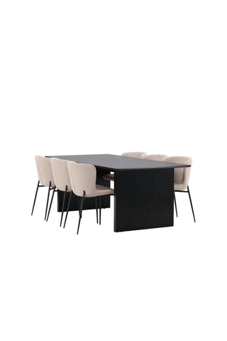 Venture Home Vail Matbord - Svart / Rökt Svart MDF + Modesto Matstol - Grå / Rökt Svart Boucle _6